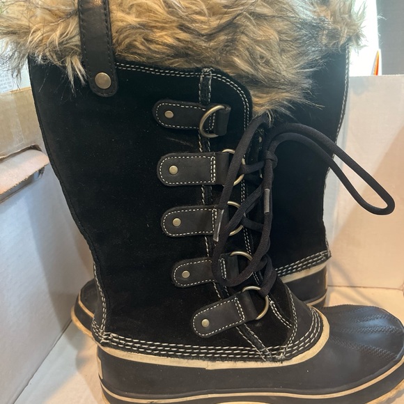Sorel Joan Of Arctic Black Faux Fur Mid-Calf Lace-Up Snow Womens Boots Size 7 - Picture 2 of 8
